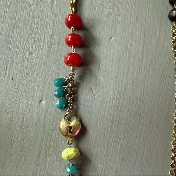 Fossil Lock & Key Beaded Long Necklace - Picture 3 of 8